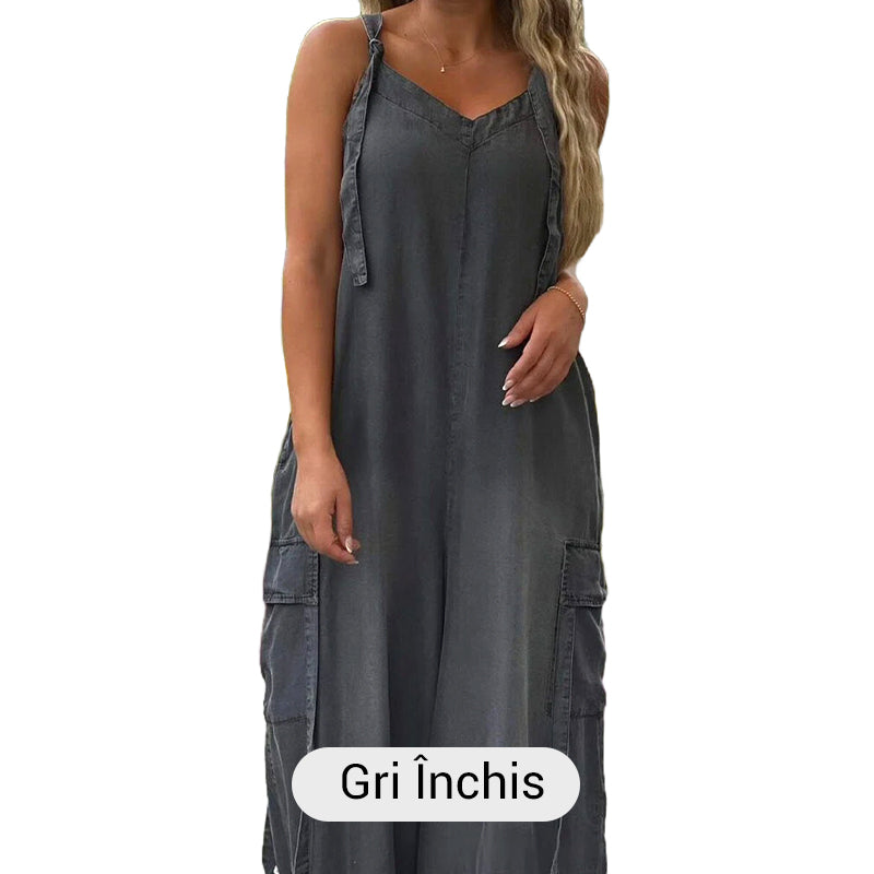 💖Salopetă Largă pentru Femei, cu Pantaloni Evazați și Buzunare🌹-14