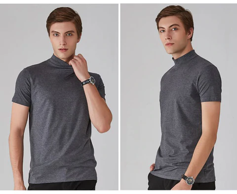 👕 🔝 Tricou slim cu guler ridicat pentru bărbați – Stil mulat, confortabil și modern 🎁-15