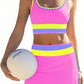 🔥🎁Noutate: 50 % REDUCERE🔥🌼 Set de bikini sportiv din nylon în trei piese, cu blocuri de culori – talie înaltă cu efect de slăbire a abdomenului 👙-6