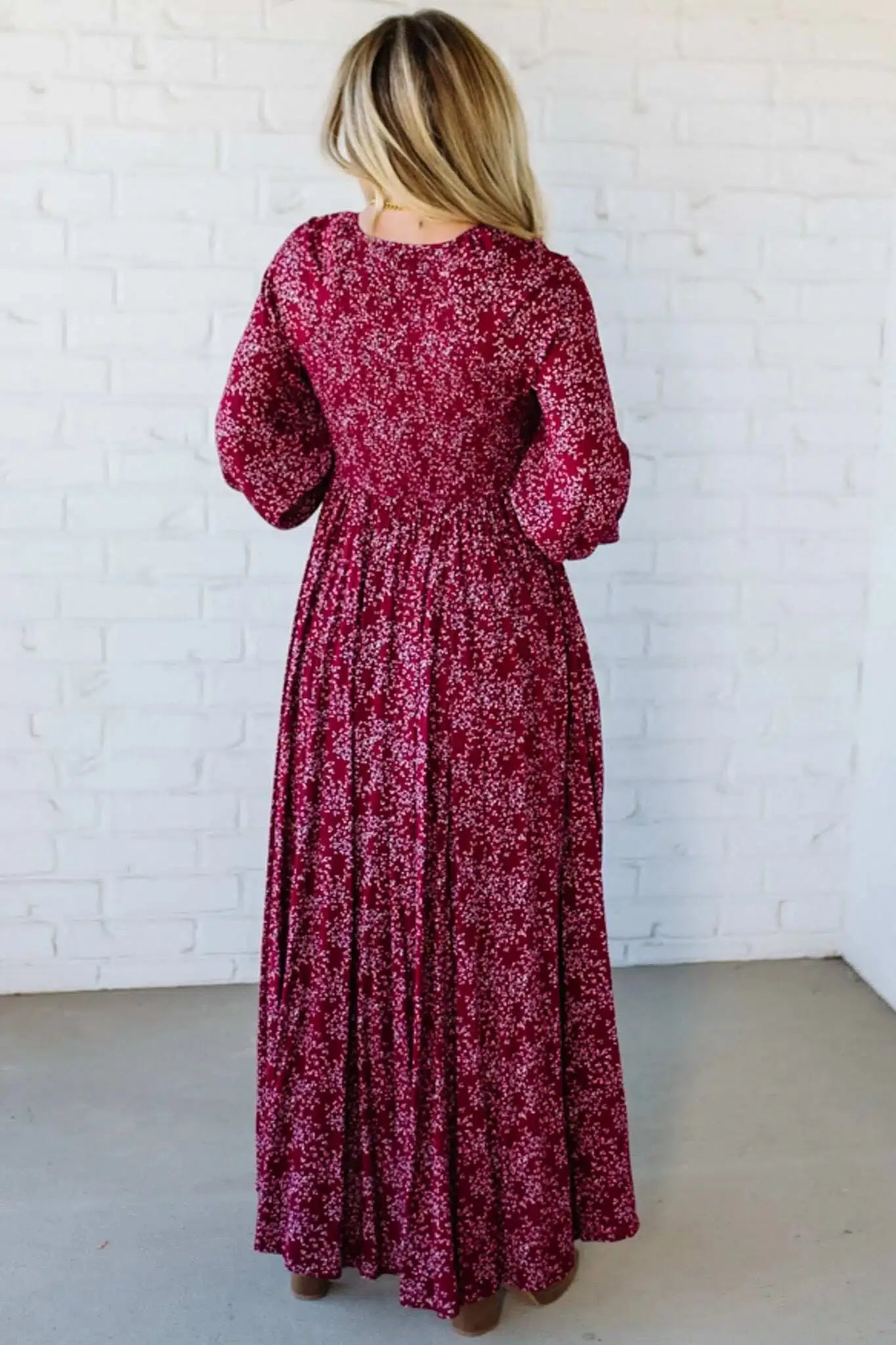 Ofertă specială de astăzi 49% reducere-💃Rochie lungă pentru femei, cu talie smocată, din rayon floral, căptușită-3