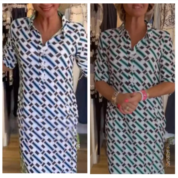 👔👗Rochie cu mâneci scurte și guler în formă de cămașă, cu imprimeu geometric🌠️-9