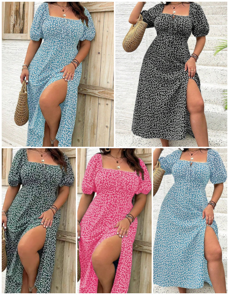 👗【L-4XL】Rochii pentru dimensiuni mari🌸Rochie cu mânecă scurtă cu imprimeu floral