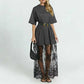 Rochie modernă tip tricou cu aspect stratificat și tiv din dantelă