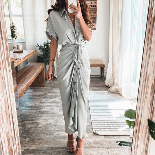 🔥Noutate vara 2026 – ❤️ Rochie-cămașă din satin cu nasturi pentru femei