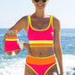 🔥🎁Noutate: 50 % REDUCERE🔥🌼 Set de bikini sportiv din nylon în trei piese, cu blocuri de culori – talie înaltă cu efect de slăbire a abdomenului 👙-22