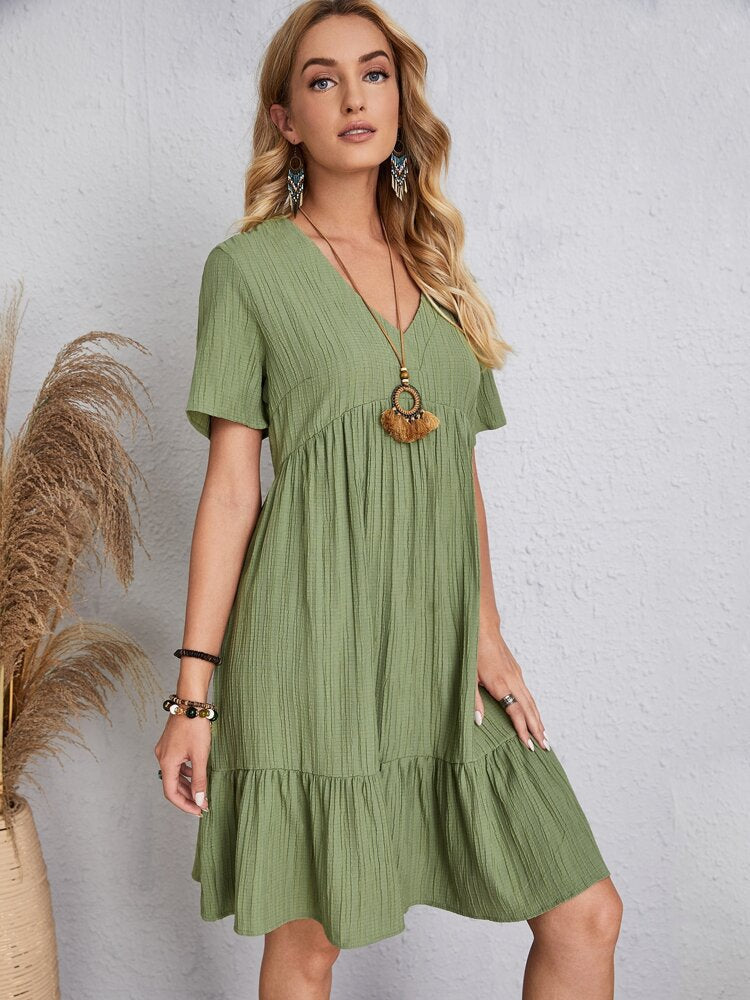 😍【S-3XL】👗Rochie lungă casual cu mânecă scurtă-14