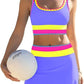 🔥🎁Noutate: 50 % REDUCERE🔥🌼 Set de bikini sportiv din nylon în trei piese, cu blocuri de culori – talie înaltă cu efect de slăbire a abdomenului 👙-8