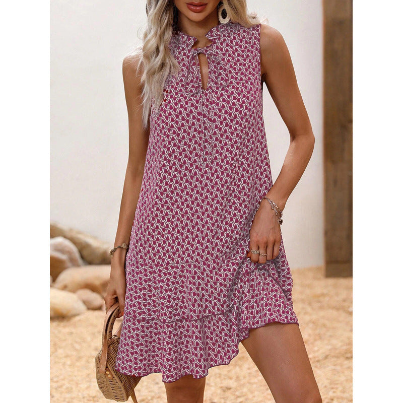 🌟Ofertă specială – 50% reducere!! 👗💕Rochie pentru femei cu fundă și model geometric-4