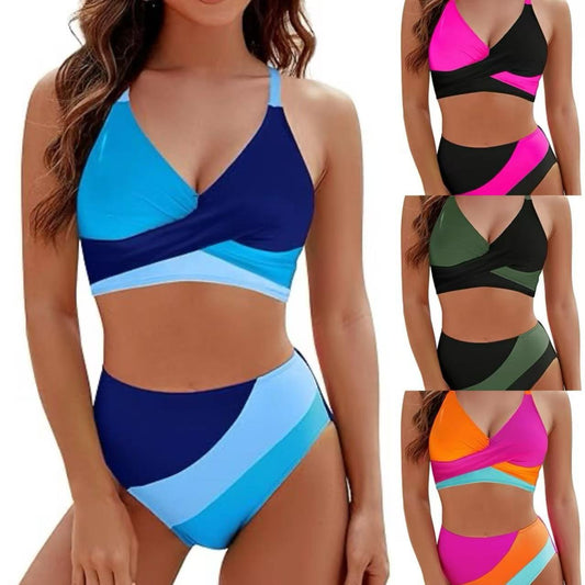 💖Set de costume de baie pentru femei Color-Block Criss Cross Lace Back💥