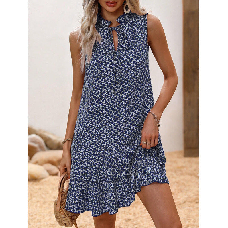 🌟Ofertă specială – 50% reducere!! 👗💕Rochie pentru femei cu fundă și model geometric-2