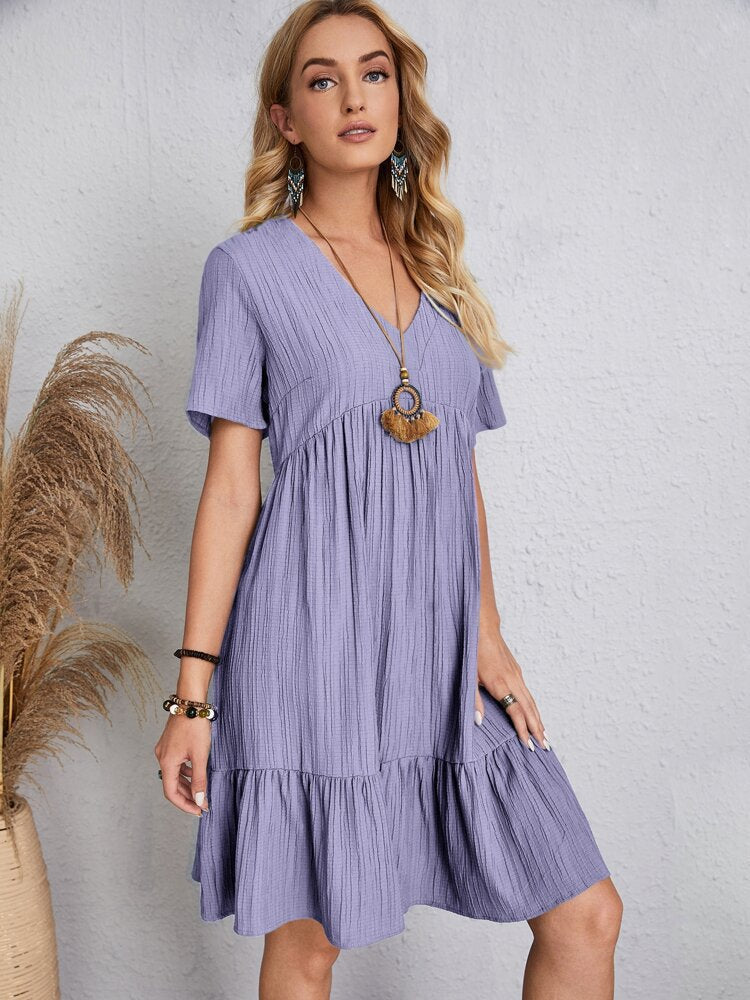 😍【S-3XL】👗Rochie lungă casual cu mânecă scurtă-4