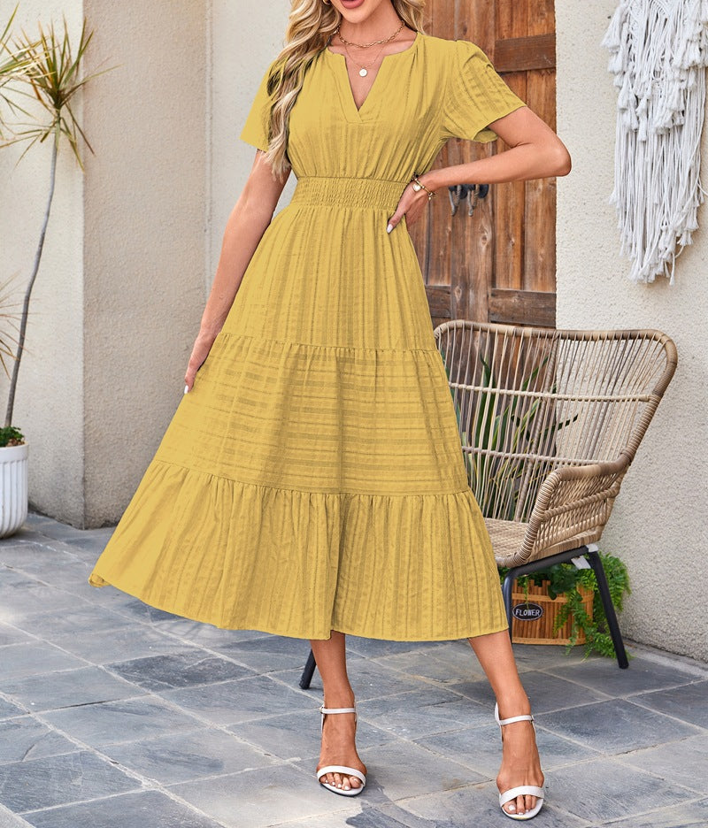 🔥Ofertă specială: 50% reducere👗Rochii lungi de vară casual pentru femei, cu mâneci scurte și decolteu în V-12