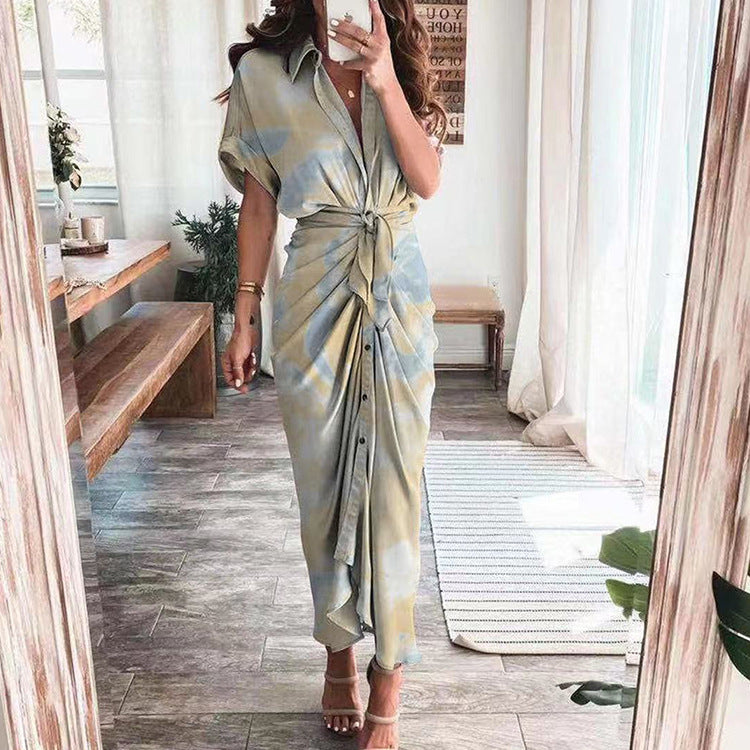 🔥Noutate vara 2026 – ❤️ Rochie-cămașă din satin cu nasturi pentru femei-1