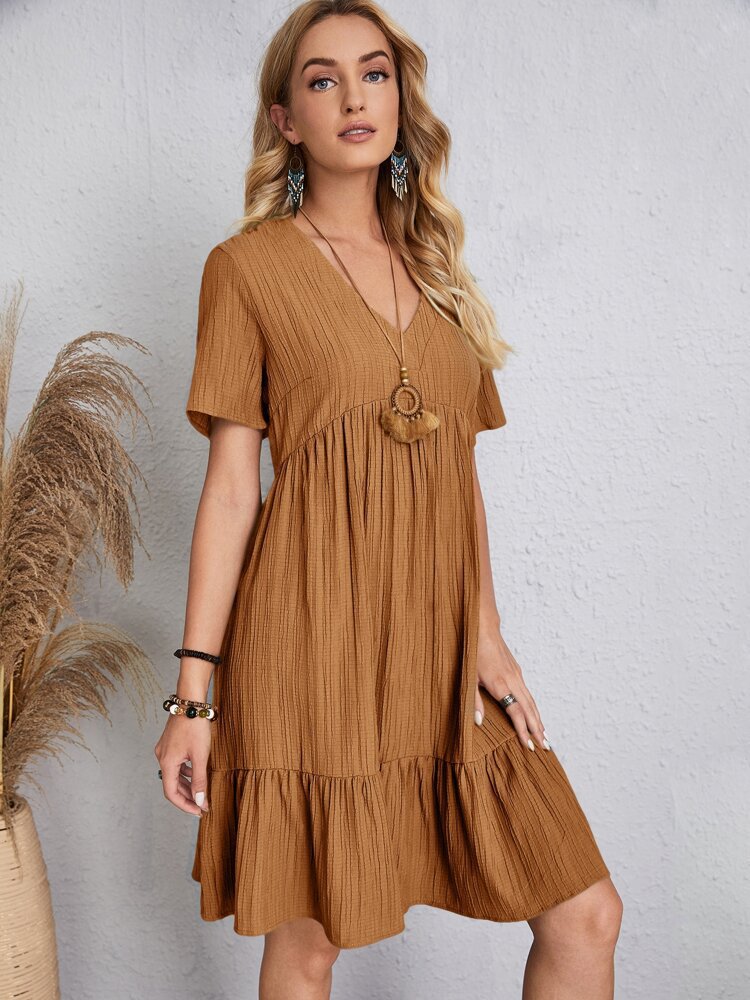 😍【S-3XL】👗Rochie lungă casual cu mânecă scurtă-3