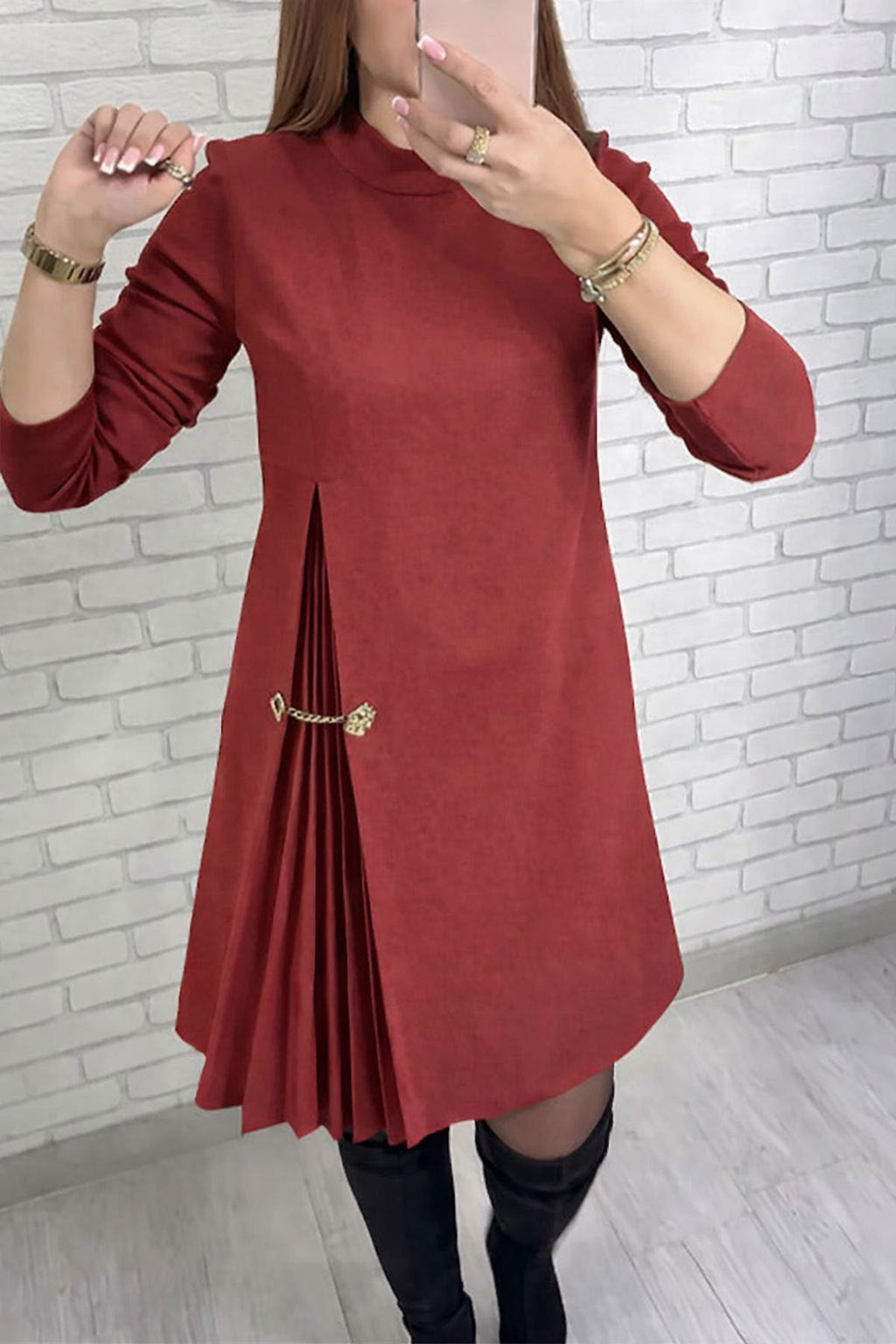 💝Reduceri de Anul Nou 50% OFF💝Rochie elegantă cu mâneci lungi și pliuri-15