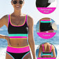 🔥🎁Noutate: 50 % REDUCERE🔥🌼 Set de bikini sportiv din nylon în trei piese, cu blocuri de culori – talie înaltă cu efect de slăbire a abdomenului 👙