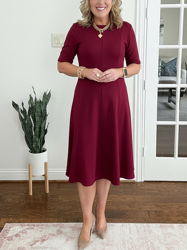 🔥 rochie elegantă cu decolteu rotund și dungi verticale-1