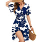 💃Rochie sexy cu mâneci cu volane, decolteu în V, florală, scurtă, tip wrap, cu buzunare