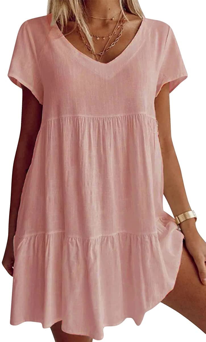 💝Rochie casual cu mâneci scurte, cu decolteu în V-7