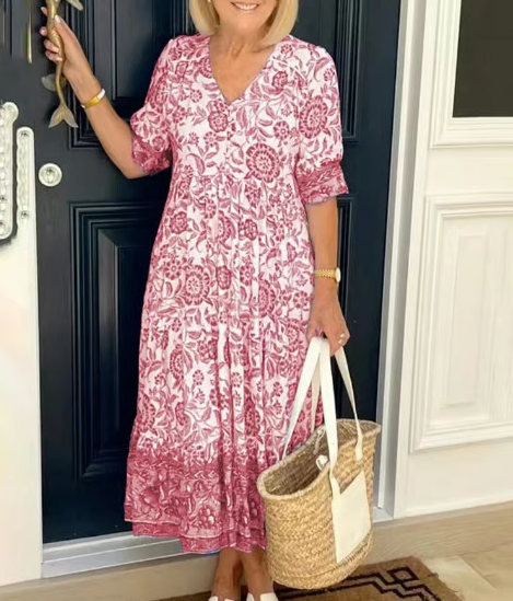 🎉Reducere limitată în timp💝Ofertă specială💝👗Rochie confortabilă în stil boem, cu decolteu în V, ultimul model✨-8