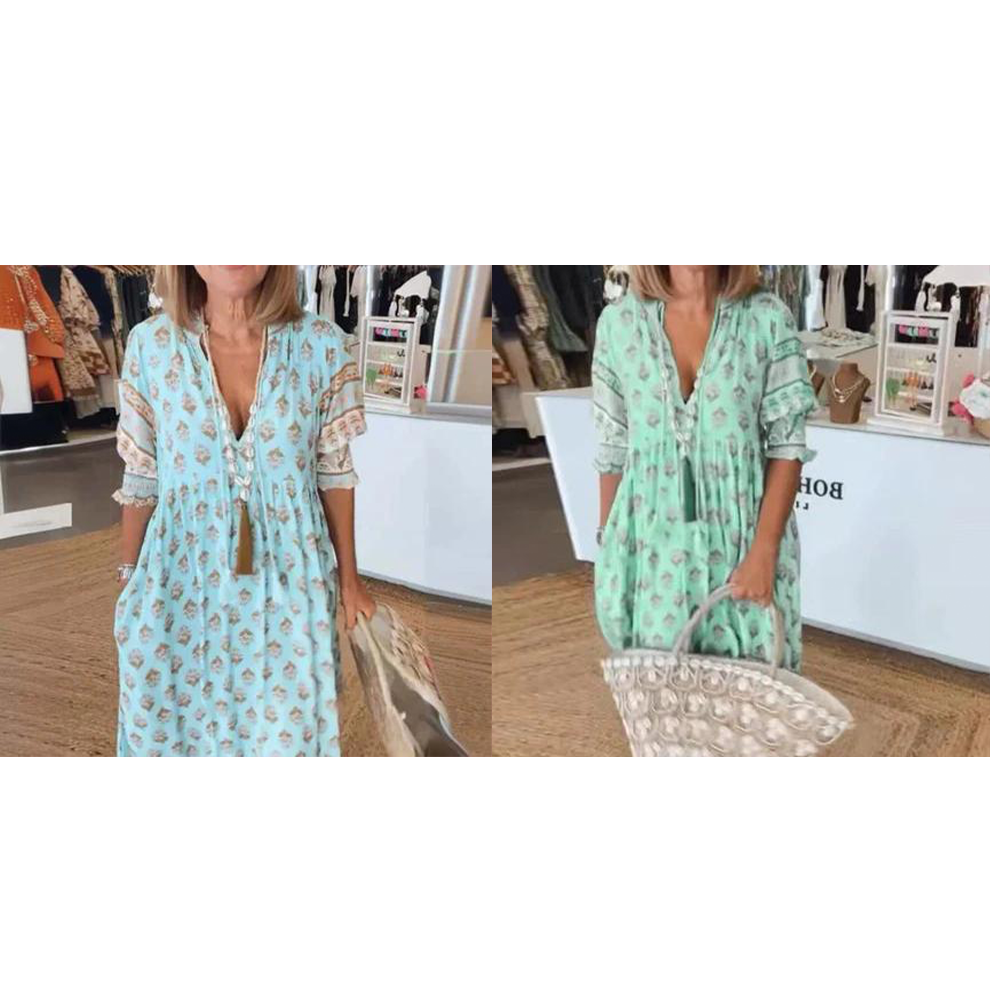 🌸Oferte Speciale de Primăvară 50% REDUCERE👗Rochie Boho Floral cu Decolteu în V, Talie Înaltă, Silueta A-Line-11