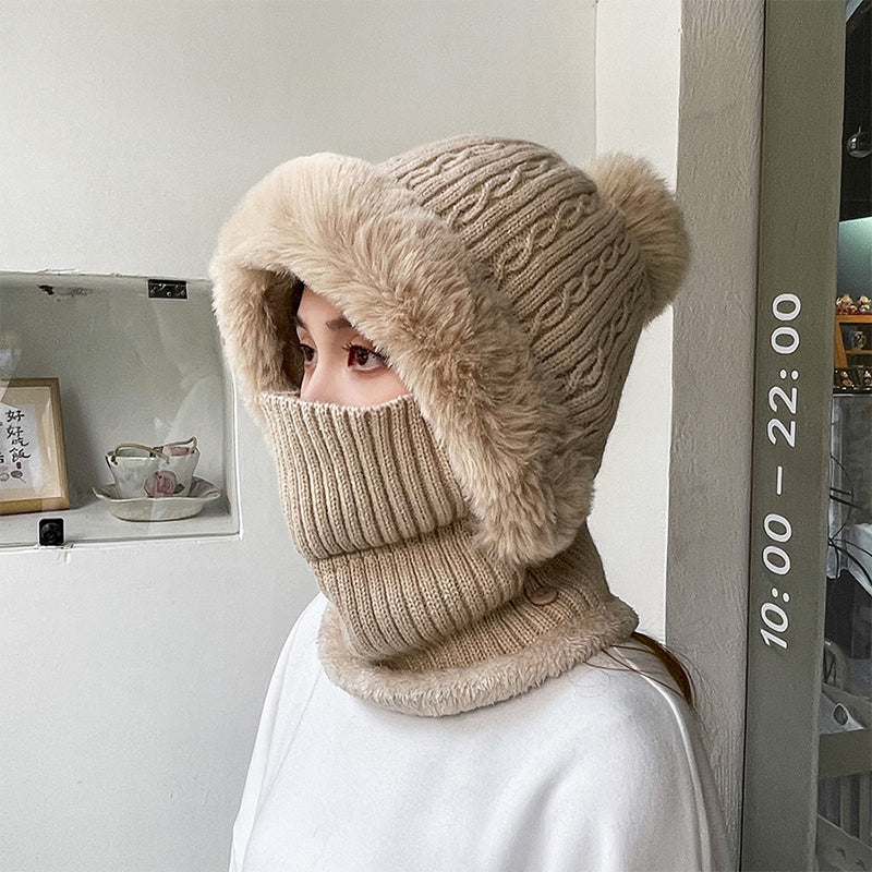 Căciulă tricotată călduroasă cu mască-3