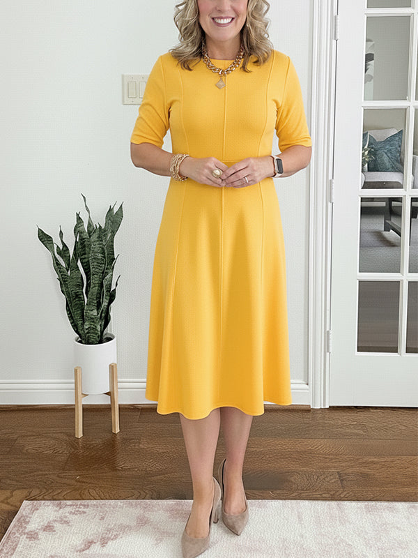 🔥 rochie elegantă cu decolteu rotund și dungi verticale-5