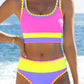 🔥🎁Noutate: 50 % REDUCERE🔥🌼 Set de bikini sportiv din nylon în trei piese, cu blocuri de culori – talie înaltă cu efect de slăbire a abdomenului 👙-7