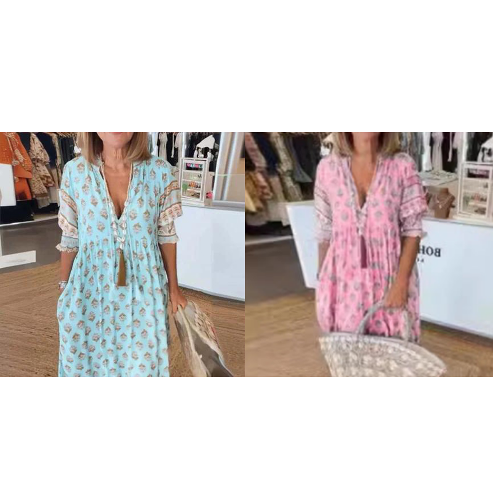 🌸Oferte Speciale de Primăvară 50% REDUCERE👗Rochie Boho Floral cu Decolteu în V, Talie Înaltă, Silueta A-Line-12