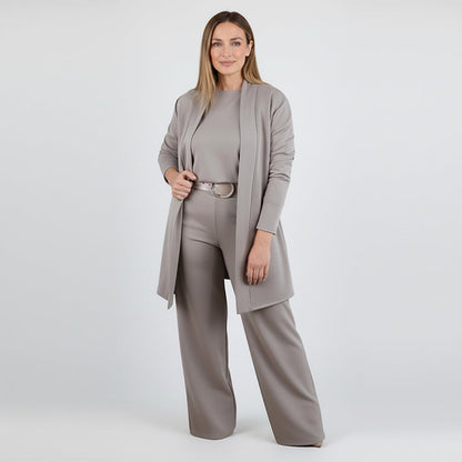 ⏳Tidsbegrenset spesialtilbud⏰Elegant 3-delt sett med lang cardigan, topp og bukse💞