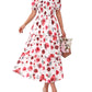 💃Rochie pentru femei cu imprimeu floral, gât pătrat, mâneci scurte, cu volane și smocuri