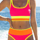 🔥🎁Noutate: 50 % REDUCERE🔥🌼 Set de bikini sportiv din nylon în trei piese, cu blocuri de culori – talie înaltă cu efect de slăbire a abdomenului 👙-11