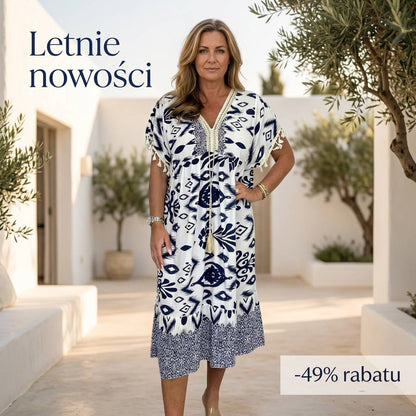 🌸 Rochie casual cu decolteu în V și imprimare cu franjuri