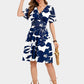 💃Rochie sexy cu mâneci cu volane, decolteu în V, florală, scurtă, tip wrap, cu buzunare