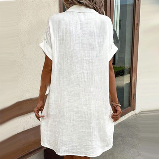 Rochie cămașă casual cu mânecă scurtă, cu nasturi, cu buzunar