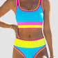 🔥🎁Noutate: 50 % REDUCERE🔥🌼 Set de bikini sportiv din nylon în trei piese, cu blocuri de culori – talie înaltă cu efect de slăbire a abdomenului 👙-13