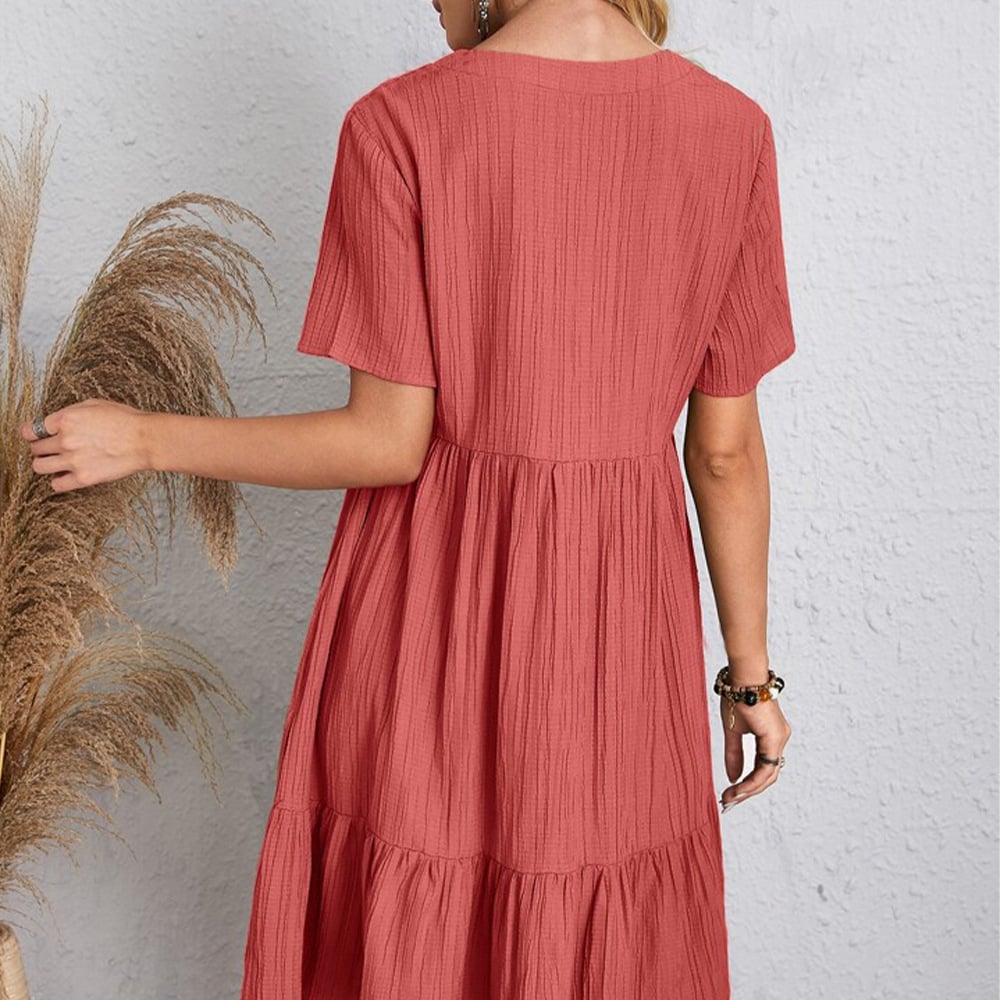 😍【S-3XL】👗Rochie lungă casual cu mânecă scurtă-10