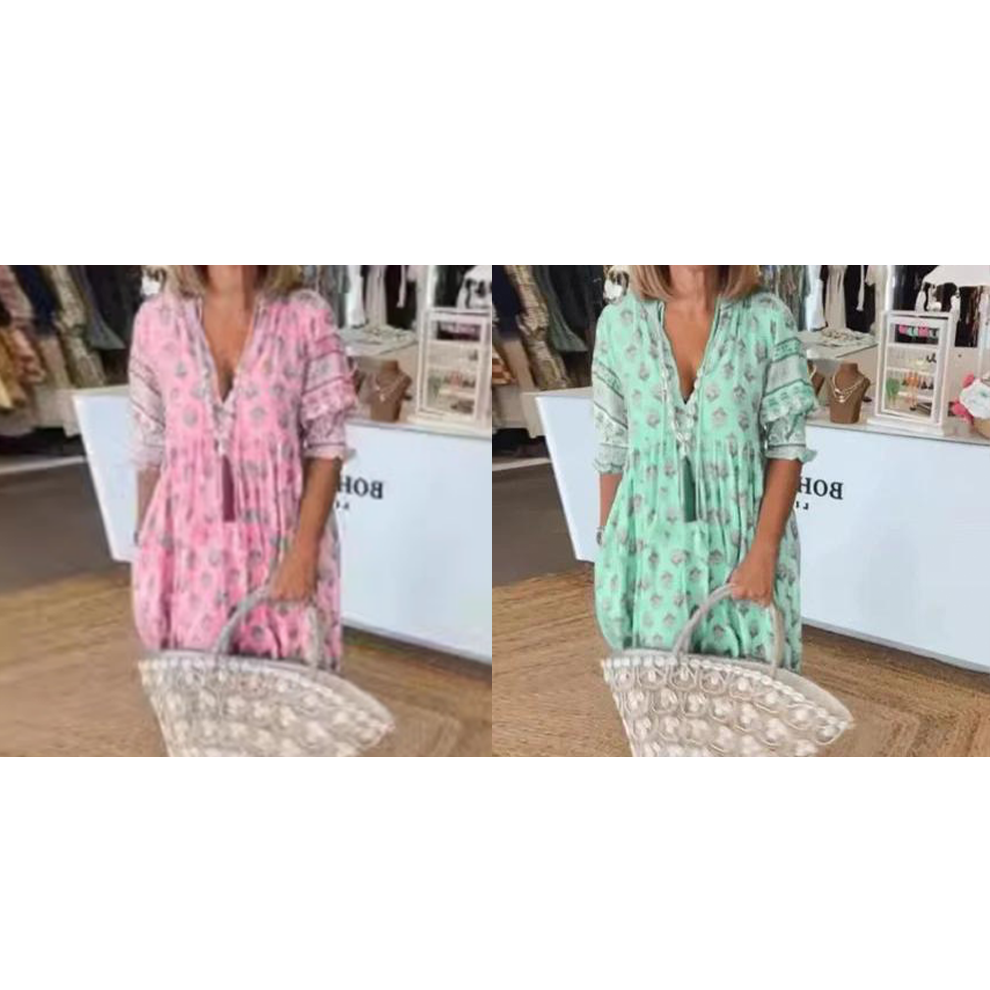 🌸Oferte Speciale de Primăvară 50% REDUCERE👗Rochie Boho Floral cu Decolteu în V, Talie Înaltă, Silueta A-Line-13
