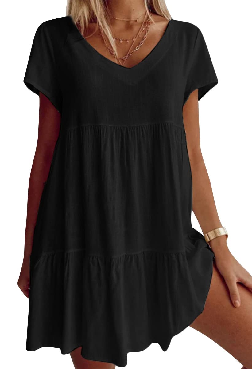 💝Rochie casual cu mâneci scurte, cu decolteu în V-4