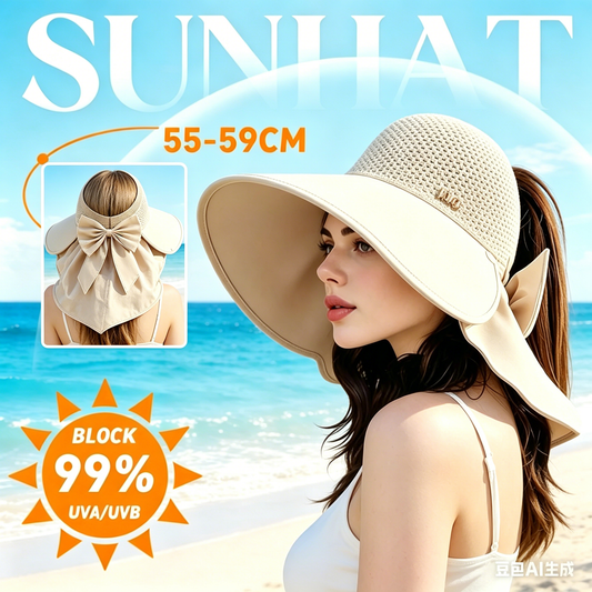 👒 Pălărie cu boruri largi pentru protecție solară + eșarfă – Cumpără una și primești una gratis! 😎