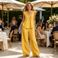 Set elegant de bluză fără mâneci și pantaloni, cu croială lejeră