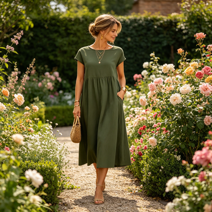 🌷Rochie din bumbac, într-o singură culoare, fără mâneci și cu buzunare