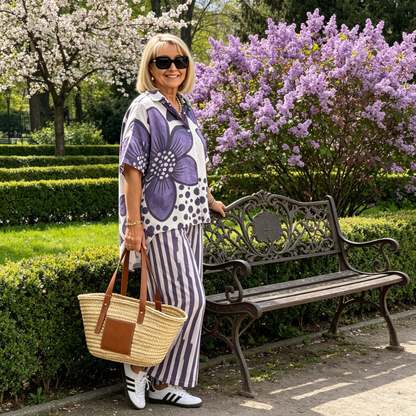 Set din două piese pentru femei: bluză cu imprimeu și pantaloni