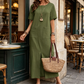 👗 Rochie lejeră din bumbac și in, cu guler rotund, pentru femei – ușoară, respirabilă și perfectă pentru ținutele casual de vară ✨🌿