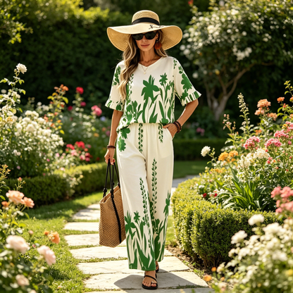 Set de pantaloni cu imprimeu floral „Eleganță naturală” pentru femei