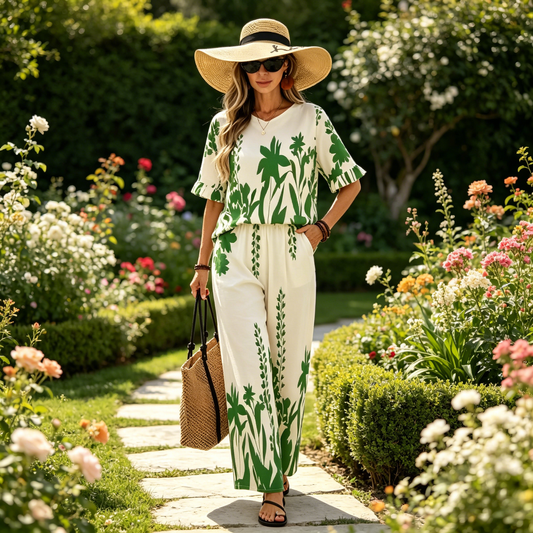 Set de pantaloni cu imprimeu floral „Eleganță naturală” pentru femei
