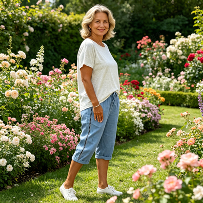 Pantaloni Capri de vară pentru femei cu detalii ajurate din dantelă