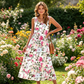 💃 Fustă casual de vară pentru femei, fără mâneci, cu imprimeu floral, decolteu pătrat și volane suprapuse