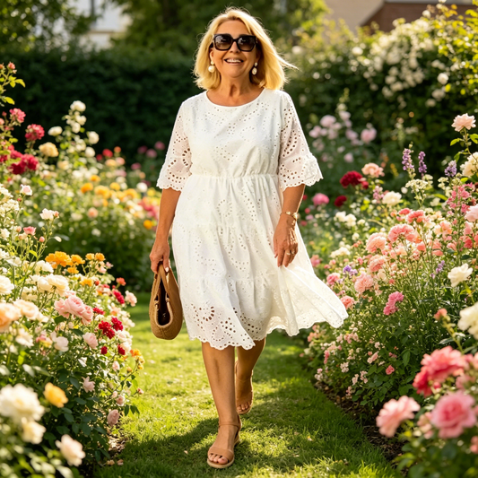 💖Rochie pentru femei, cu guler rotund, în culori uni și decupaje florale
