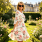 Rochie elegantă din șifon cu imprimeu floral și volane